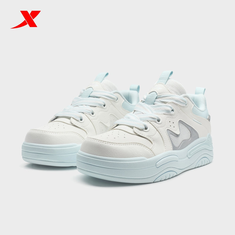 XTEP Women's Skateboarding Shoes Canvas White/Moonstone Blue/Silver 310014-3