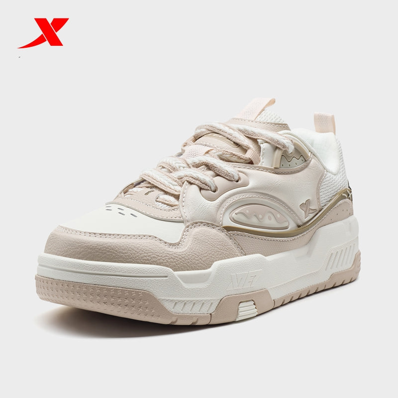 XTEP Women's Skateboarding Shoes Canvas White/Misty Brown/Tea Brown 310028-7